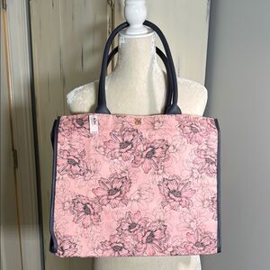 Victoria's Secret Pink Floral Tote with Dark Gray/Grey and Black Trim